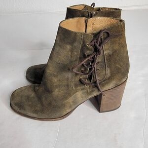 Baske California 9 Booties Leather Suede Distressed Green Side Laceup Zip Boots
